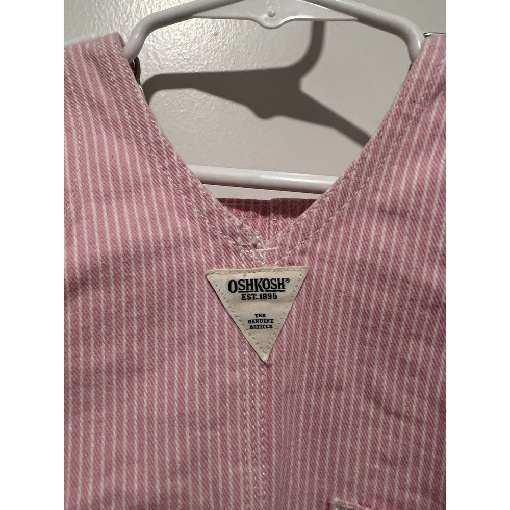 Vintage Oshkosh B'gosh Baby Girls Pink/White Striped Bib Jumper Overalls 6-9 M - Picture 7 of 7